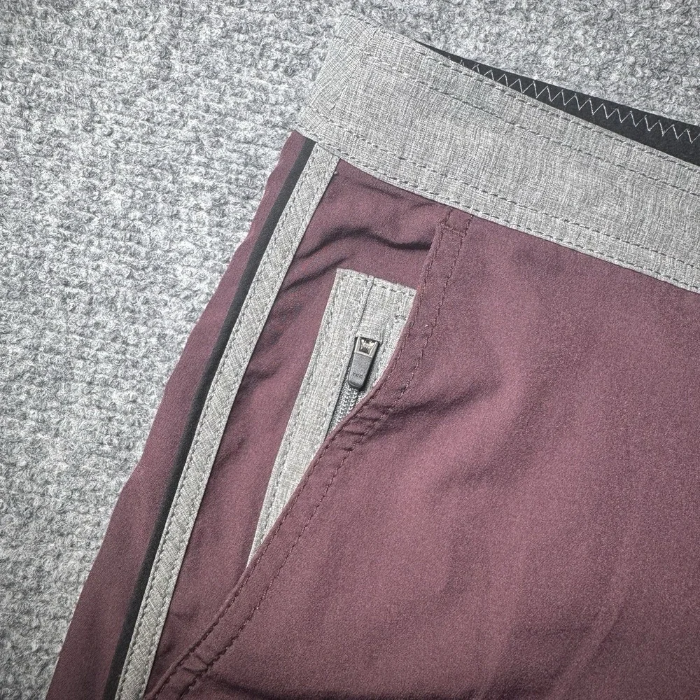 Vuori Peak Board Short Burgundy Red Gray Unlined Drawstring Swim Shorts Men 36x8